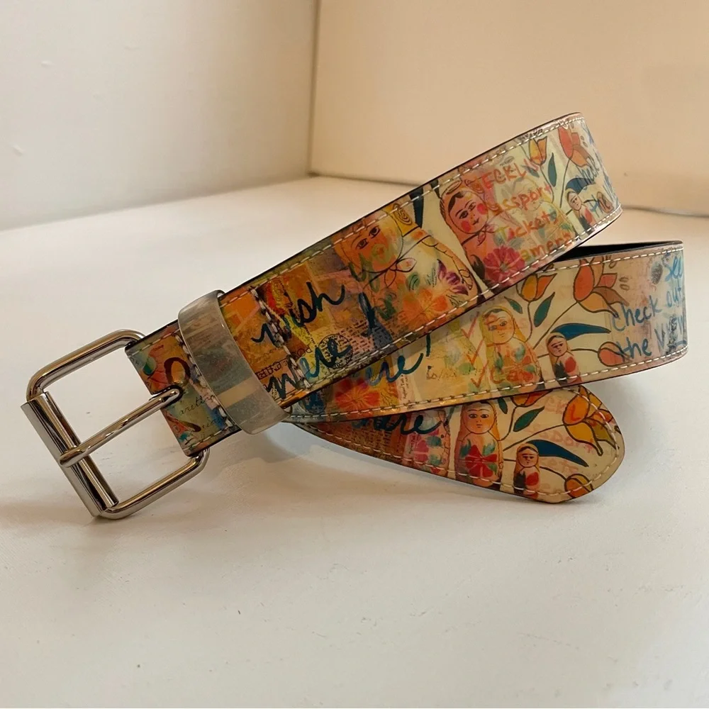 Womens Artsy Holographic Pop Art Belt L Colorful Y2K Retro Streetwear Eclectic